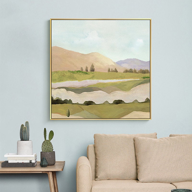 Hand-painted Landscape Wall Art, Large Abstract Oil Painting on Canvas, Modern Original Artwork for Bedroom