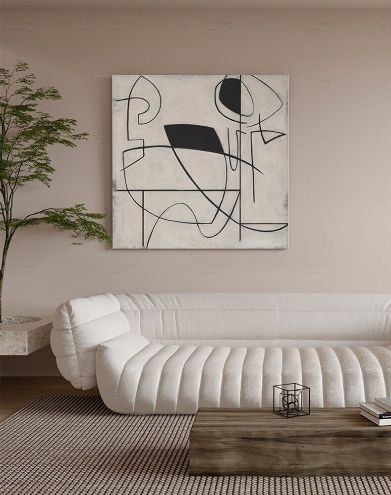 Minimalist Abstract Art Original Grey And White Abstract Painting, Black Abstract Art Painting, Large Abstract Canvas…
