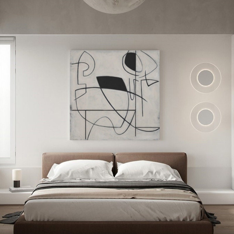 Minimalist Abstract Art Original Grey And White Abstract Painting, Black Abstract Art Painting, Large Abstract Canvas…
