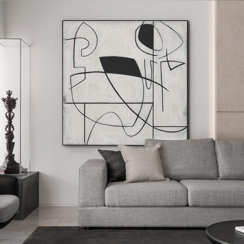 Minimalist Abstract Art Original Grey And White Abstract Painting, Black Abstract Art Painting, Large Abstract Canvas…