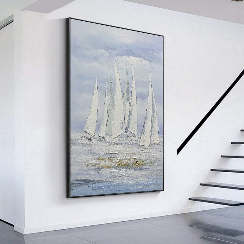 Original Sailboat Oil Painting, Abstract Painting of Sailboat, Nautical Oil Painting Art on Canvas, Canvas Wall Painting
