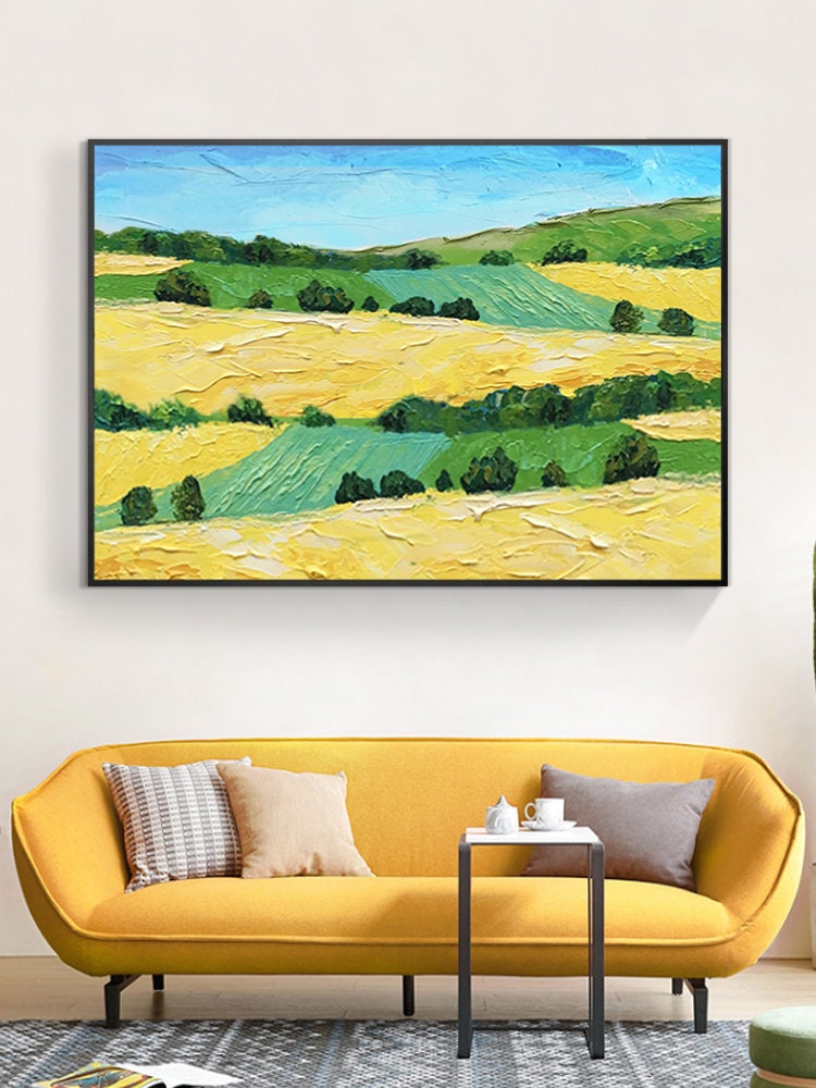 Landscape Oil Painting on Canvas Original, Extra Large Countryside Canvas Art, Abstract Landcape Oil Painting, Modern Texured…
