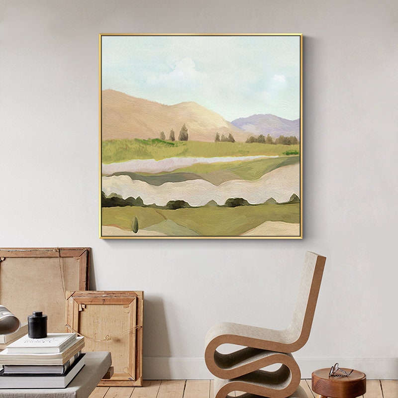 Hand-painted Landscape Wall Art, Large Abstract Oil Painting on Canvas, Modern Original Artwork for Bedroom
