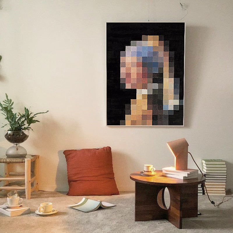 Girl with A Pearl Earring Canvas Painting, Abstract Mosaic Oil Painting, Original Canvas Wall Art