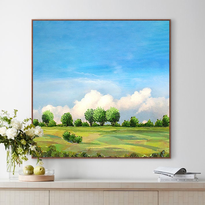 Landscape Wall Art, Large Abstract Oil Painting on Canvas, Modern Original Artwork for Bedroom