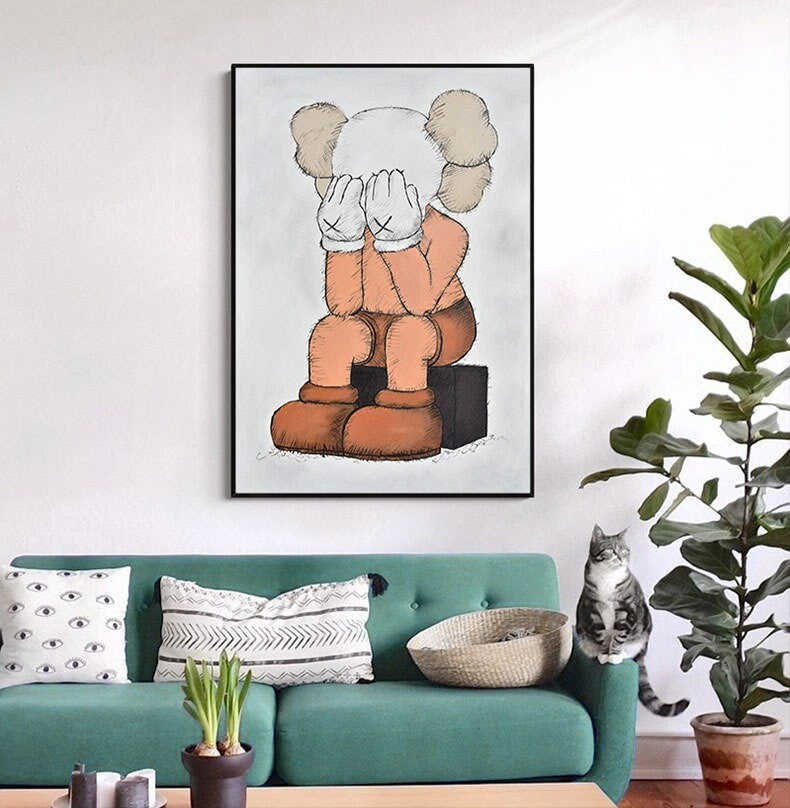 Kaws Sesame Street Hand Painted Canvas Painting, Pop Canvas Art, Oil Painting on Canvas, NOT PRINT