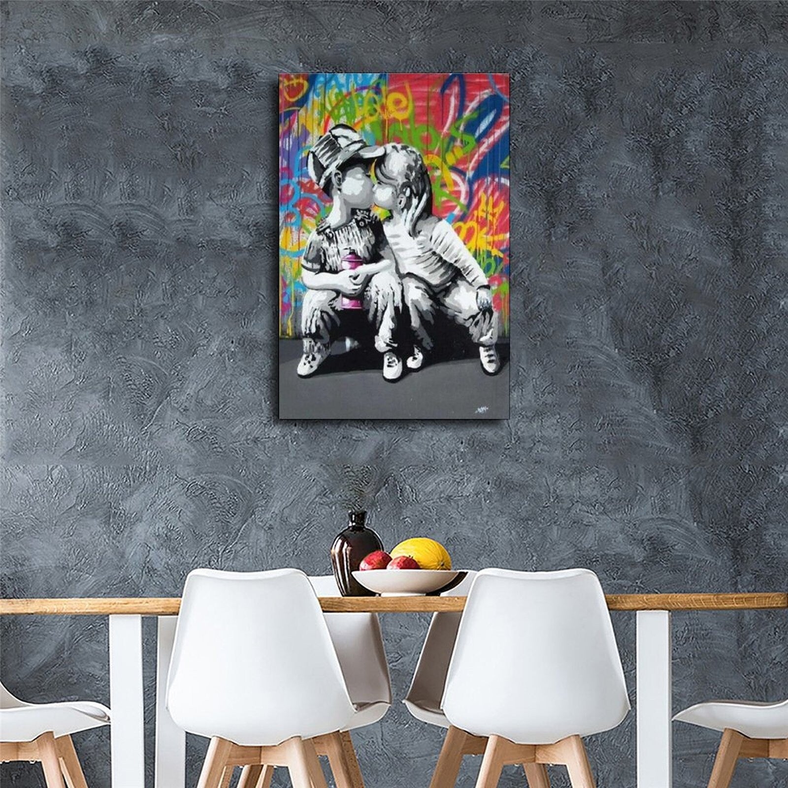 Kids Kissing Banksy Art Painting, Hand Painted Canvas Painting, Street Art, Banksy Graffiti Wall Art, Urban Graphiti Wall Art