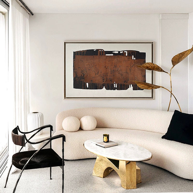 Large Textured Canvas Painting, Black and Brown Hand Painted Painting on Canvas, Abstract Wall Art Decor for LivingRoom