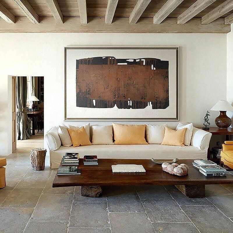 Large Textured Canvas Painting, Black and Brown Hand Painted Painting on Canvas, Abstract Wall Art Decor for LivingRoom