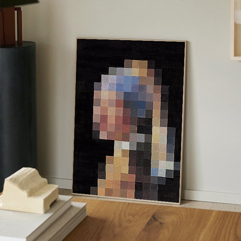 Girl with A Pearl Earring Canvas Painting, Abstract Mosaic Oil Painting, Original Canvas Wall Art