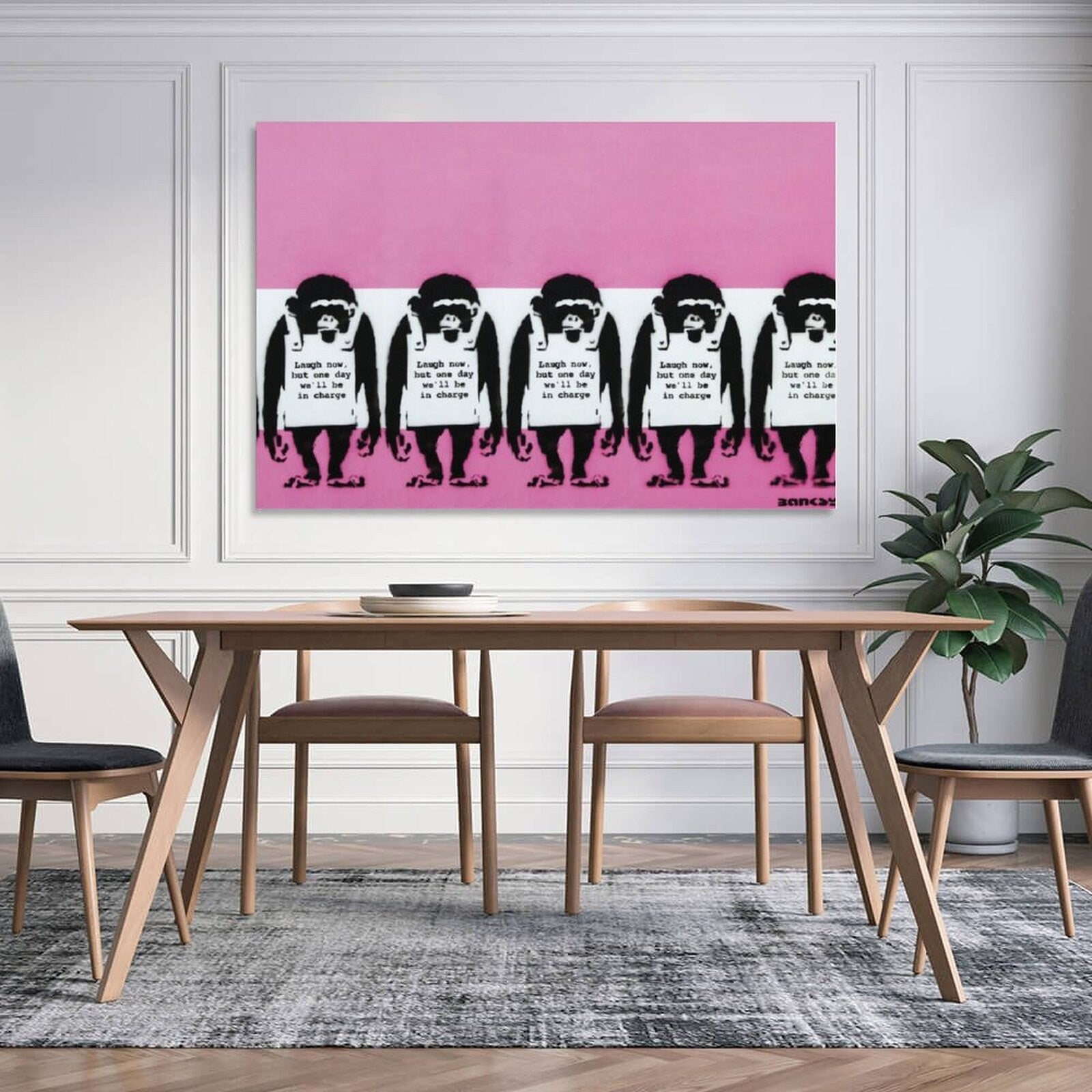 Banksy Laugh Now but one day, Hand Painted Graffiti Wall Art Canvas, Canvas Wall Art, Banksy Art Painting, NOT PRINT