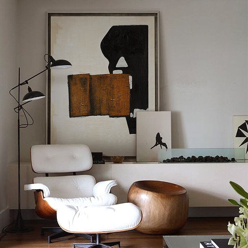 Brown and Black Canvas Wall Art, Abstract Oil Painting on Canvas, Original Textured Acrylic Art