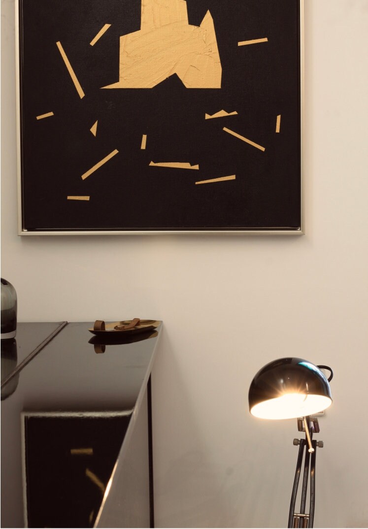 Black and Gold Framed Wall Art, Hand-Painted Abstract Canvas Painting, Original Art for Bedroom Living Room Office