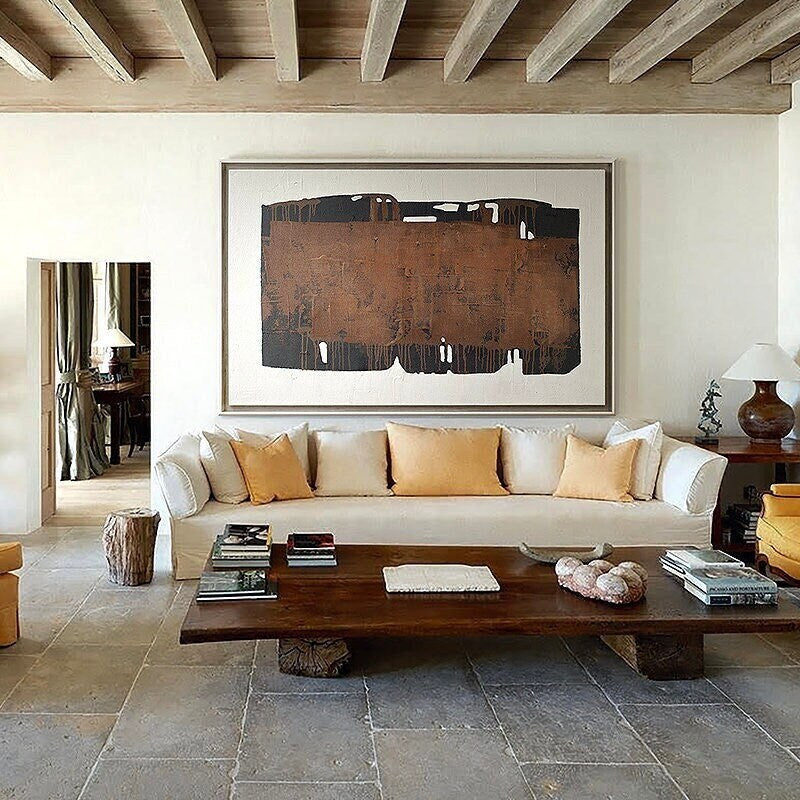 Large Textured Canvas Painting, Black and Brown Hand Painted Painting on Canvas, Abstract Wall Art Decor for Living Room