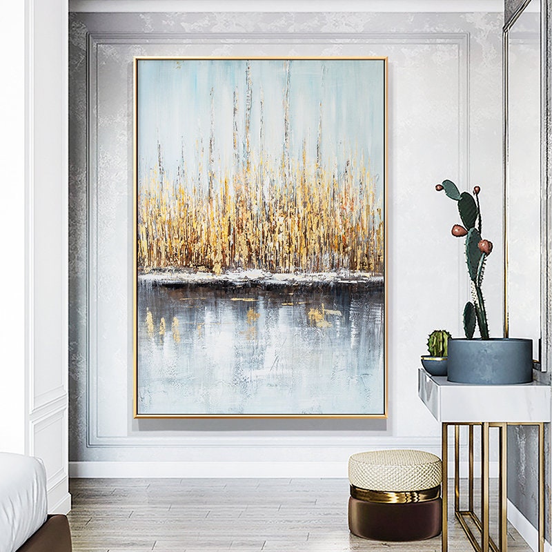 Gray and Gold Textured Wall Art, Abstract Canvas Wall Art, Original Acrylic Painting on Canvas, Art for Bedroom