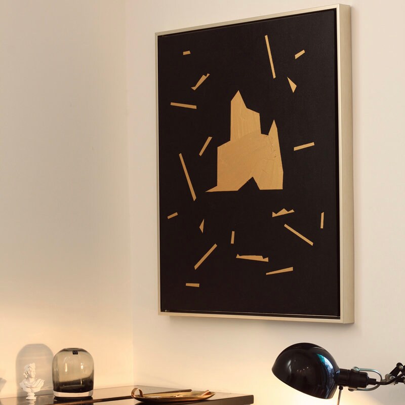 Black and Gold Framed Wall Art, Hand-Painted Abstract Canvas Painting, Original Art for Bedroom Living Room Office