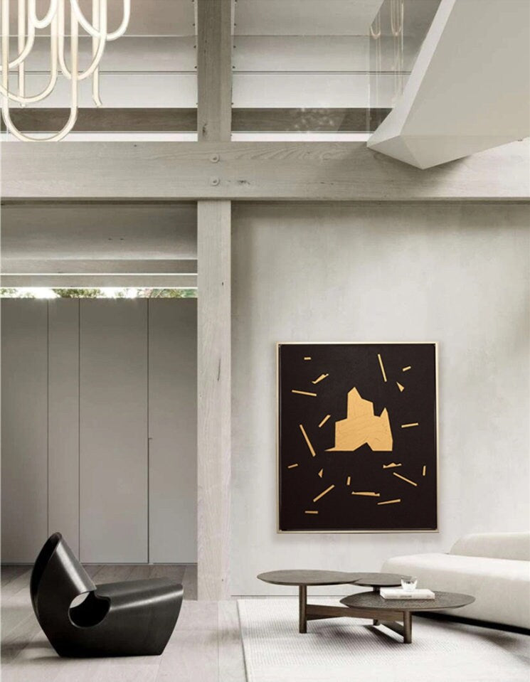 Black and Gold Framed Wall Art, Hand-Painted Abstract Canvas Painting, Original Art for Bedroom Living Room Office