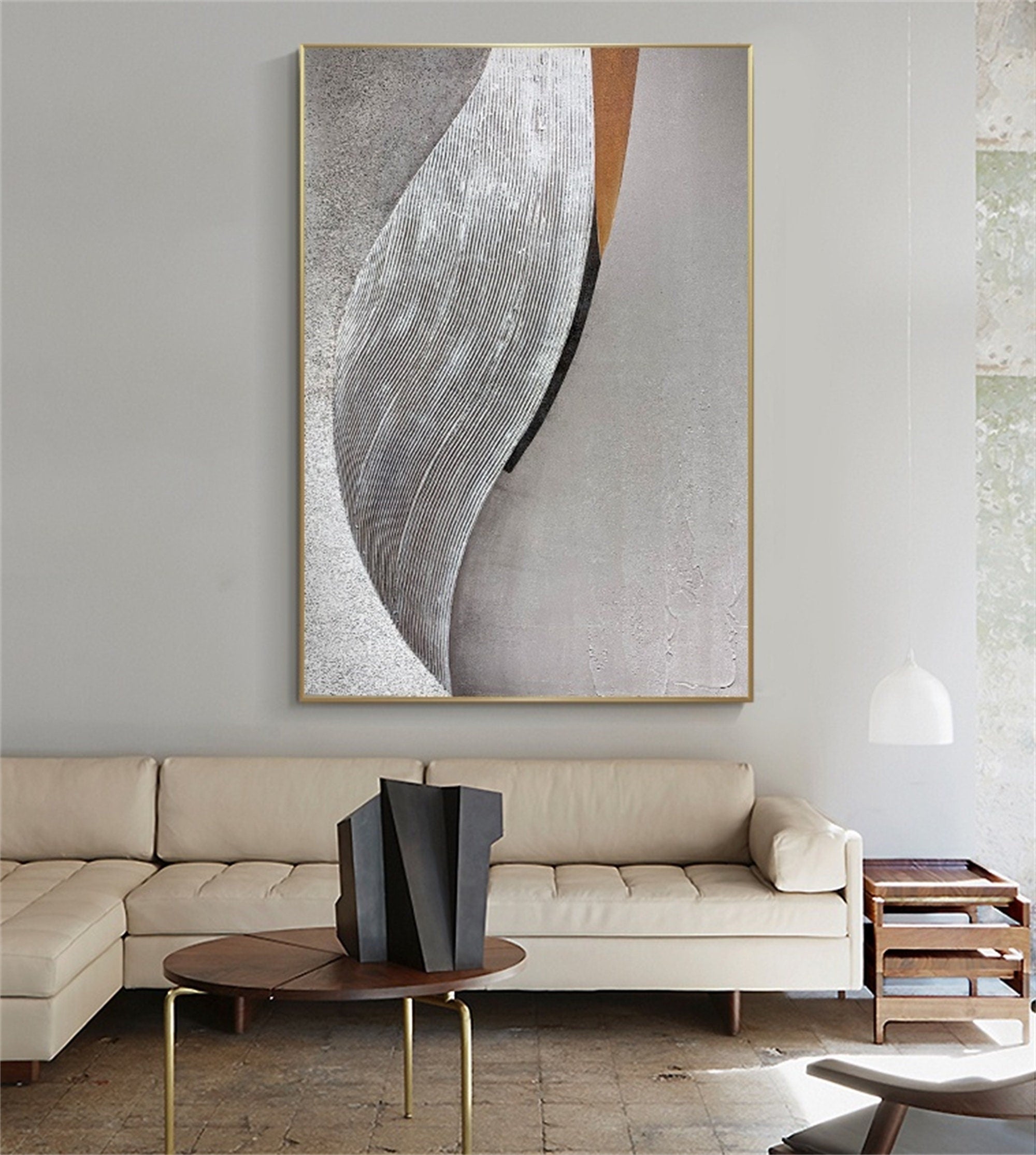 Original Grey and White Minimalist Wall Art, Large Abstract Canvas Painting for Wall, Modern Abstract Canvas Wall Art