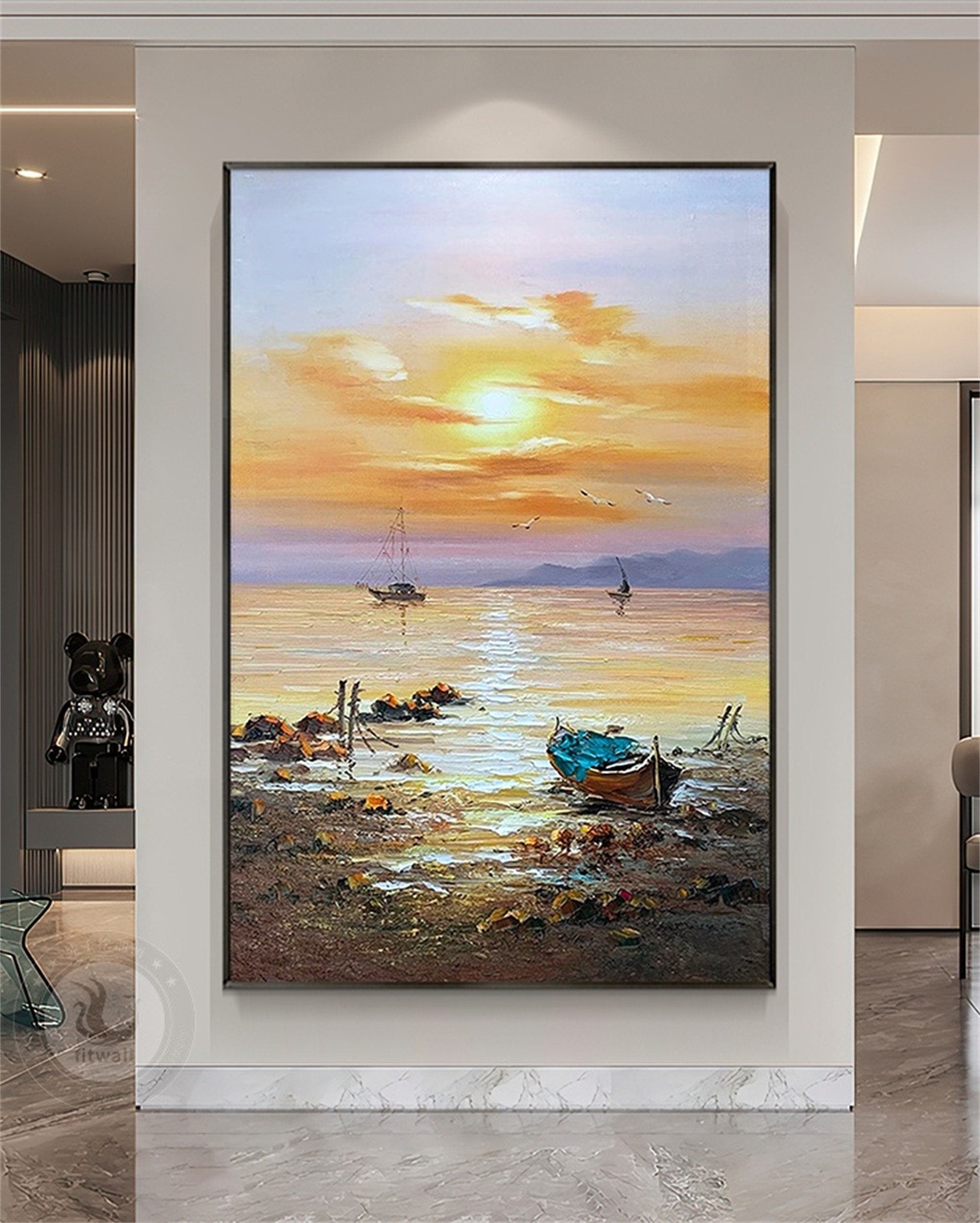 Sailboat sea view hand painted decorative painting corridor corridor landscape oil painting
