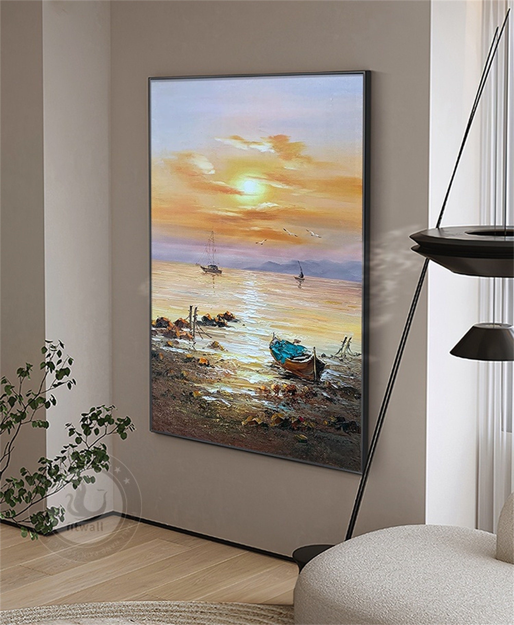 Sailboat sea view hand painted decorative painting corridor corridor landscape oil painting