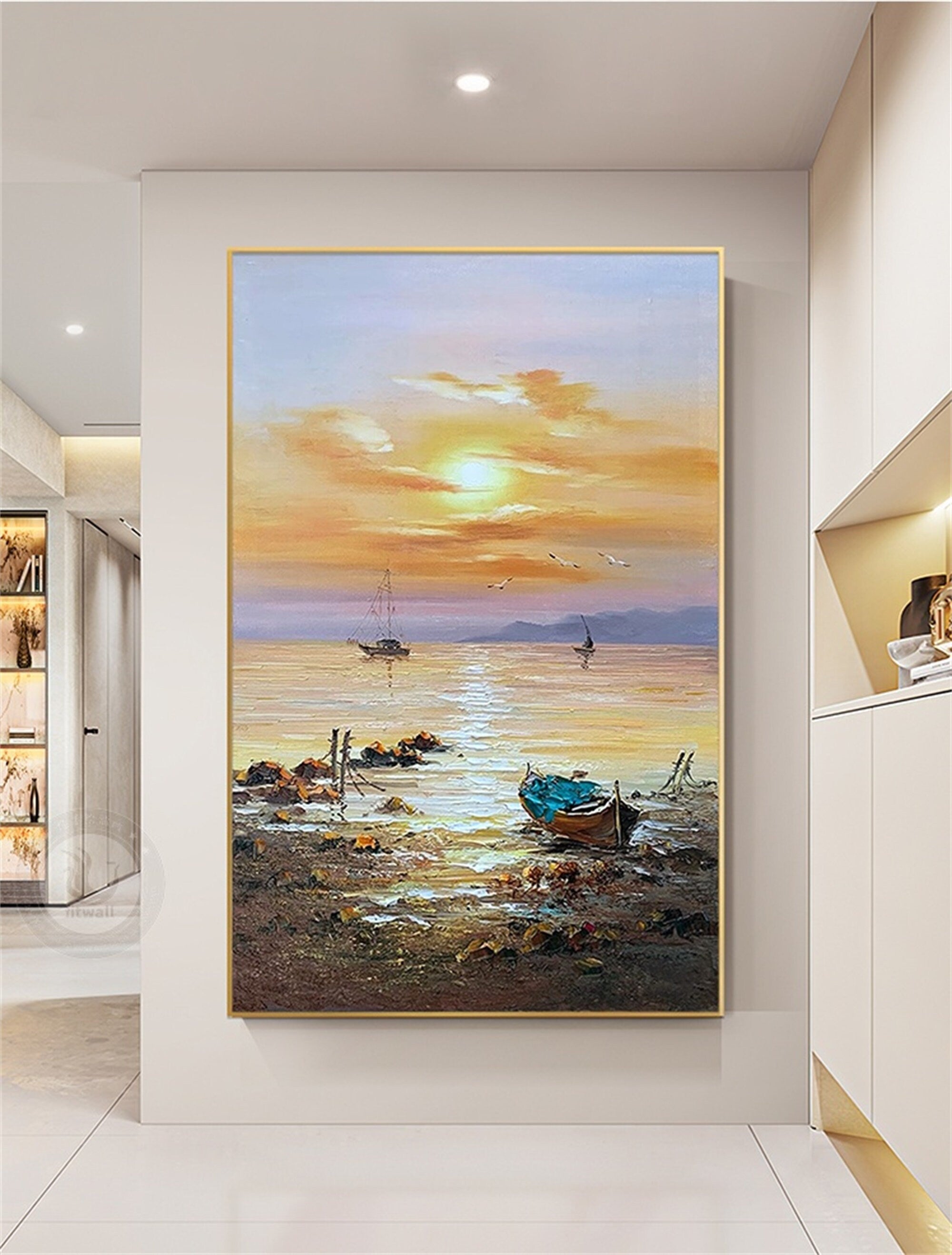 Sailboat sea view hand painted decorative painting corridor corridor landscape oil painting