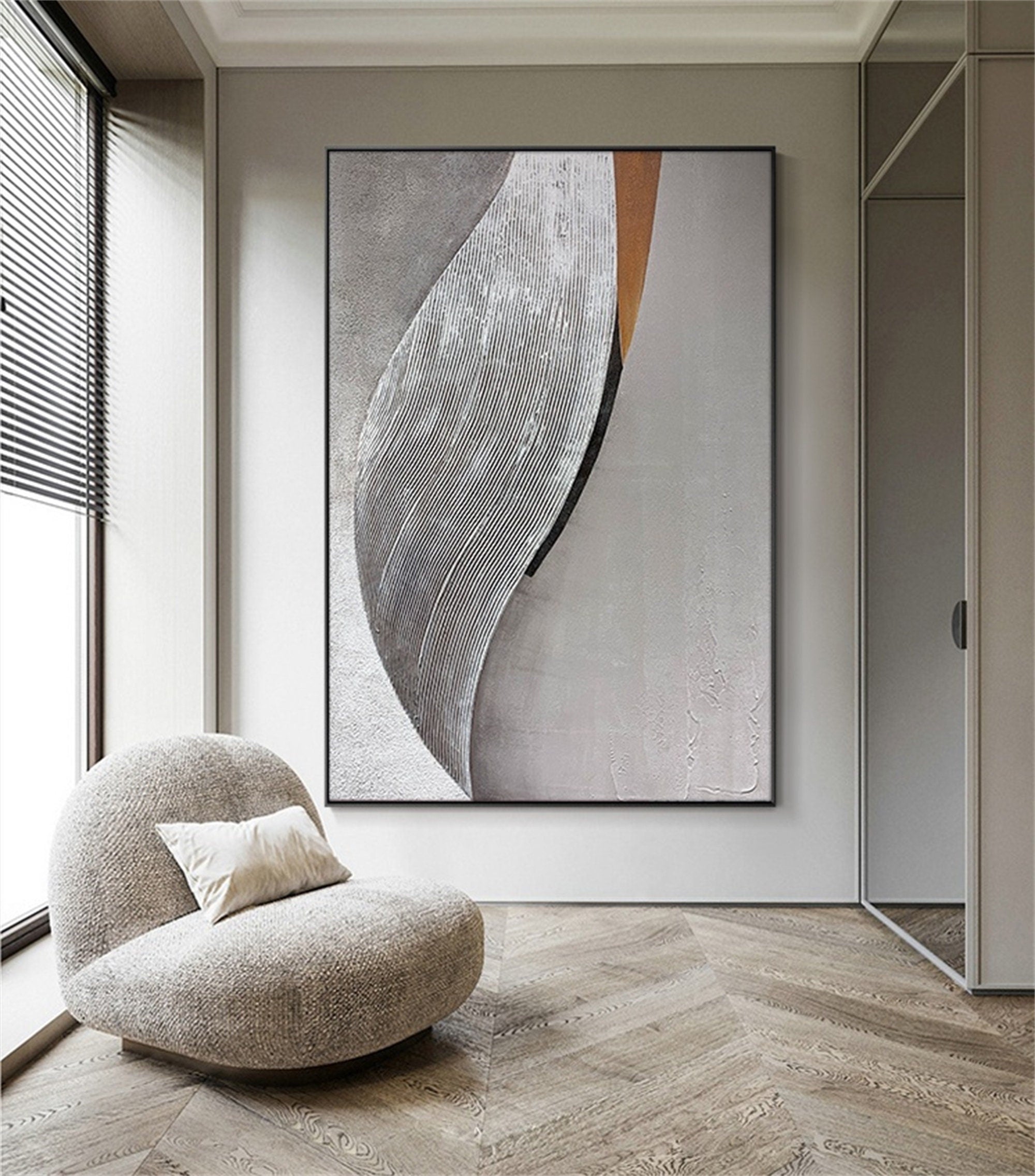 Original Grey and White Minimalist Wall Art, Large Abstract Canvas Painting for Wall, Modern Abstract Canvas Wall Art
