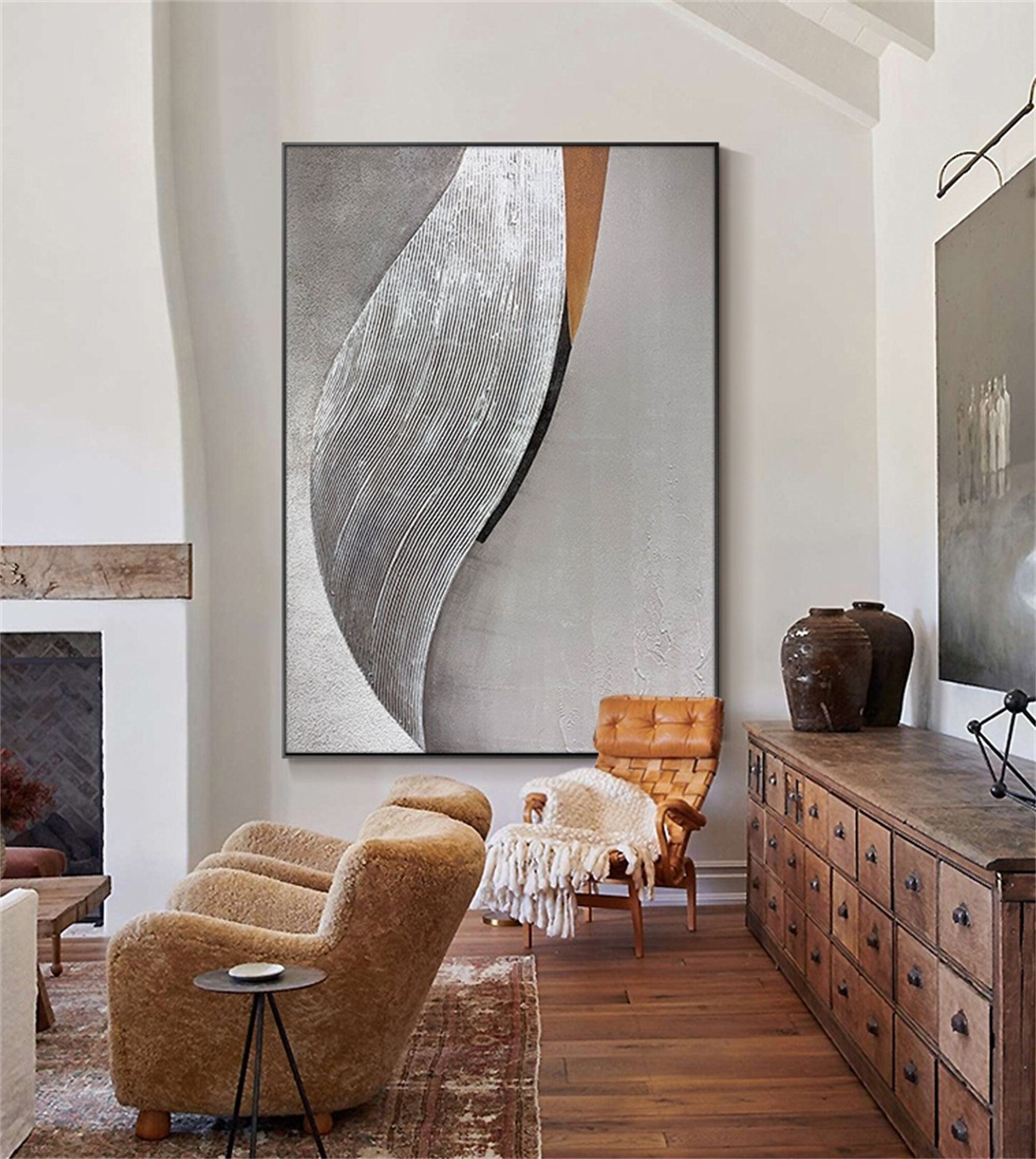 Original Grey and White Minimalist Wall Art, Large Abstract Canvas Painting for Wall, Modern Abstract Canvas Wall Art