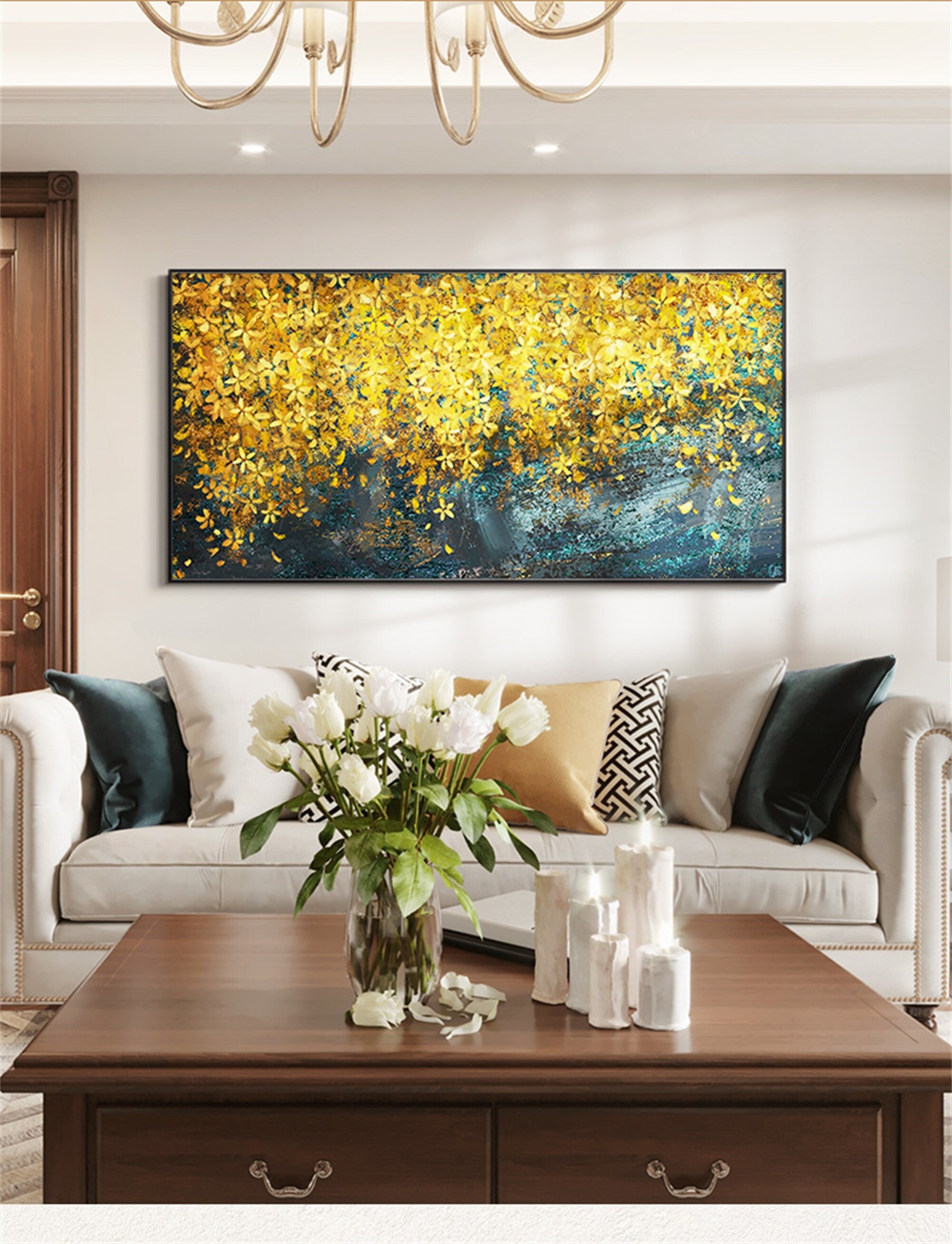Original Floral Painting on Canvas, Abstract Flower Acrylic Painting, Large Canvas Wall Art
