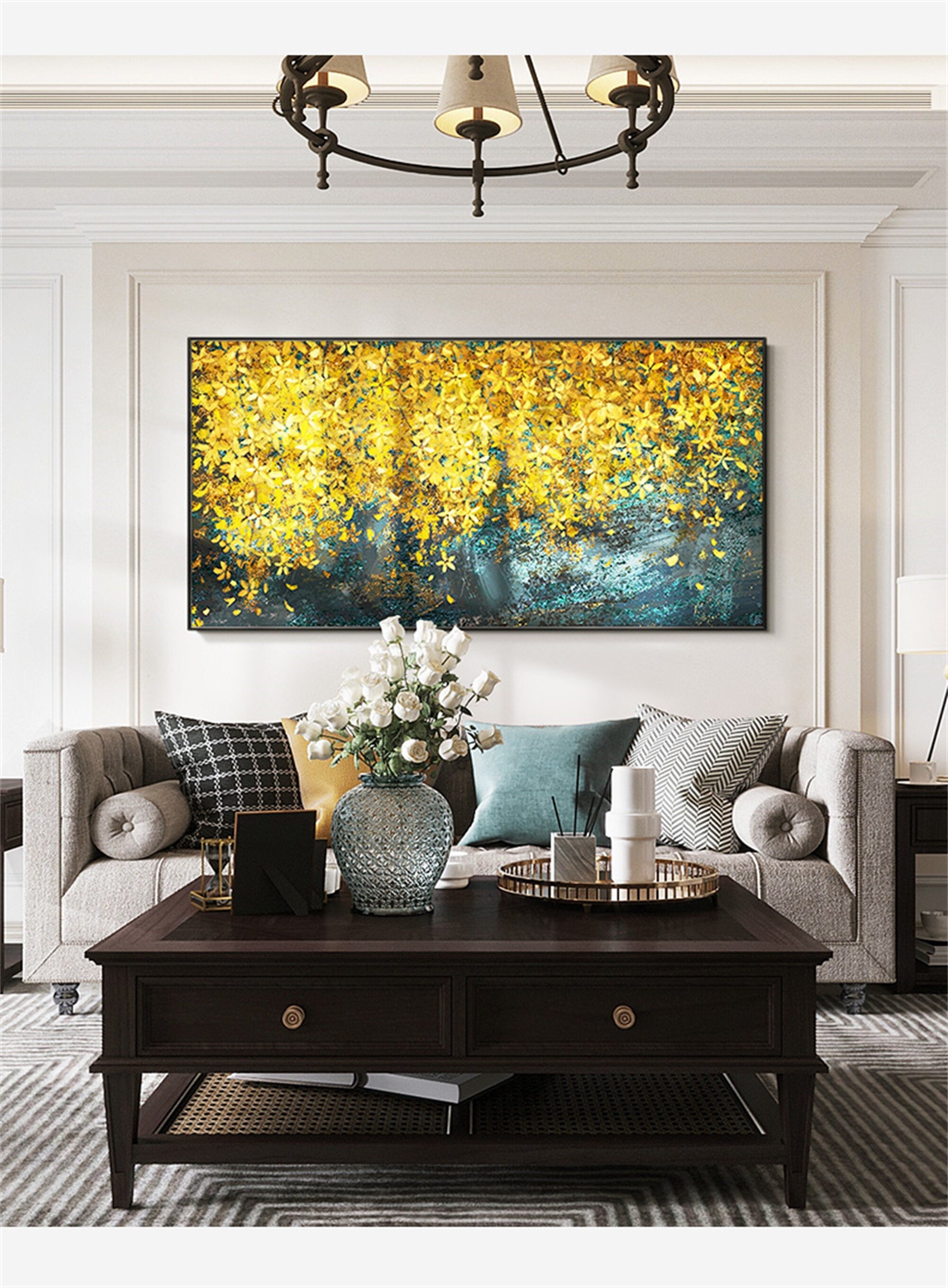 Original Floral Painting on Canvas, Abstract Flower Acrylic Painting, Large Canvas Wall Art