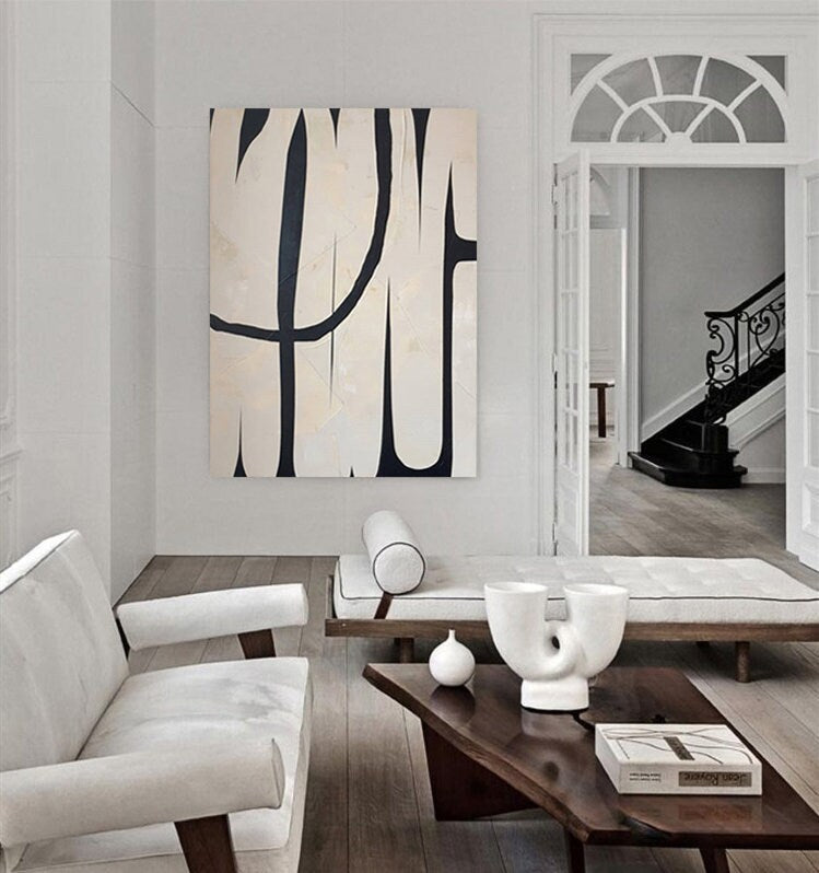 Grey and Black Oil Painting, Large Abstract Canvas Wall Art, Minimalist Wall Painting on Canvas, Black Wall Decor for…