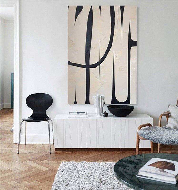 Grey and Black Oil Painting, Large Abstract Canvas Wall Art, Minimalist Wall Painting on Canvas, Black Wall Decor for…