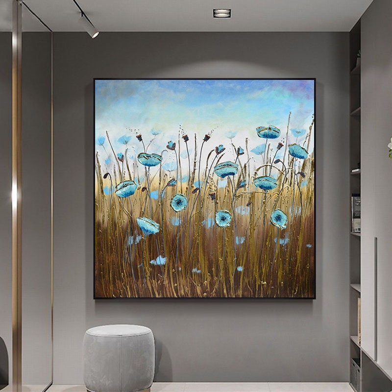 Original Floral Wall Art Painting on Canvas, Abstract Flower Oil Painting, Large Canvas Wall Art