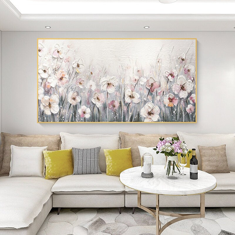 Textured Flower Painting, Original Floral Painting on Canvas, Abstract Grey Flower Canvas Wall Art, Acrylic Painting