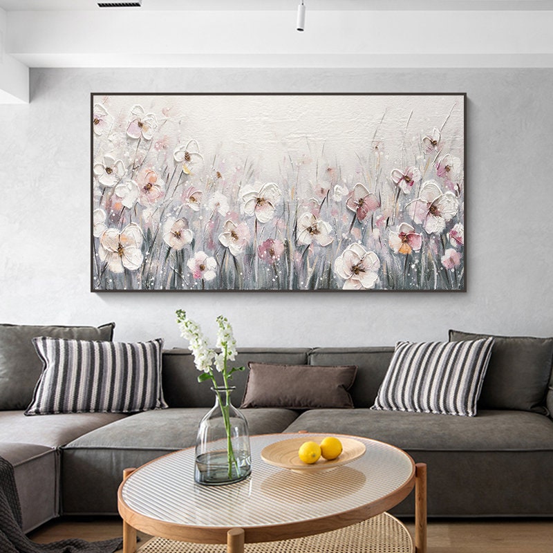 Textured Flower Painting, Original Floral Painting on Canvas, Abstract Grey Flower Canvas Wall Art, Acrylic Painting