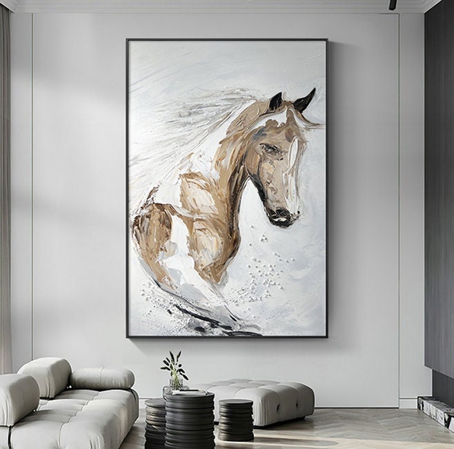 Horse Canvas Wall Art, Textured Oil Painting on Canvas, Animal Acrylic Art, Original Horse Canvas Painting, Ready to Hang