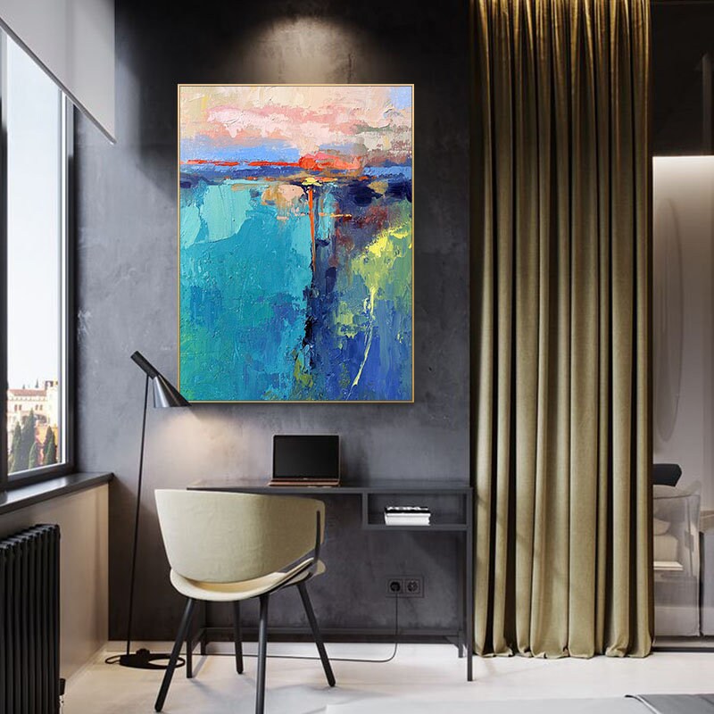 Abstract Canvas Wall Art, Large Abstract Painting on Canvas, Modern Blue Minimalist Artwork for Bedroom, Ready to Hang