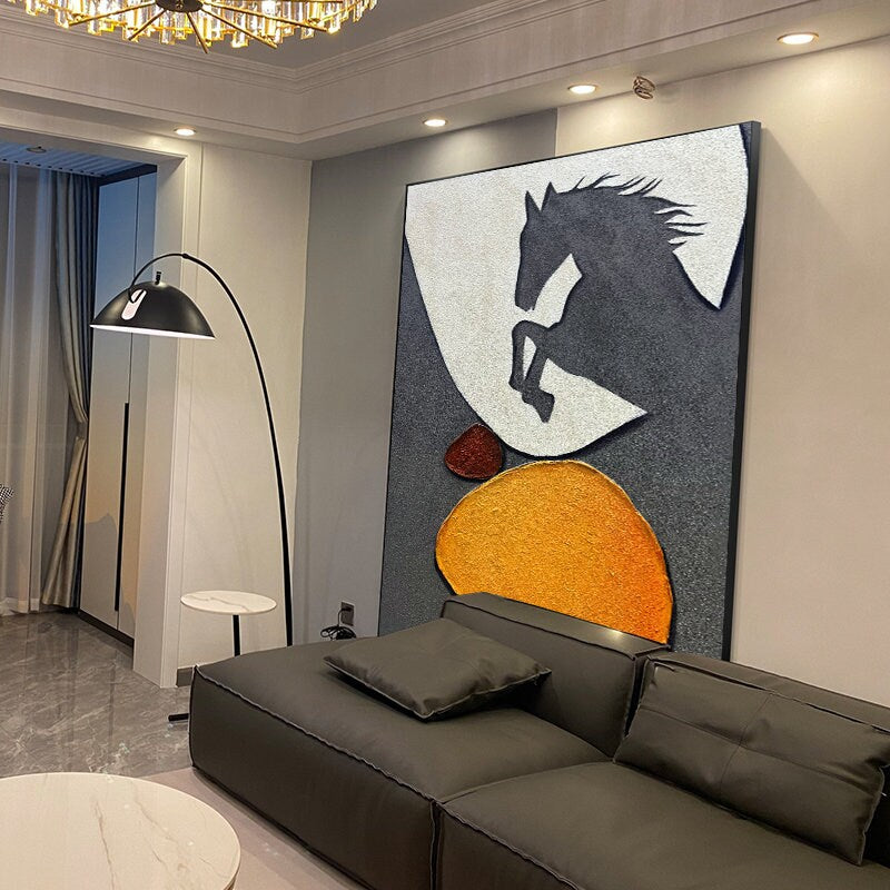 Abstract Horse Oil painting on Canvas, Original Textured Horse Canvas Wall Art, Modern Animal Painting for Living Room, Art…