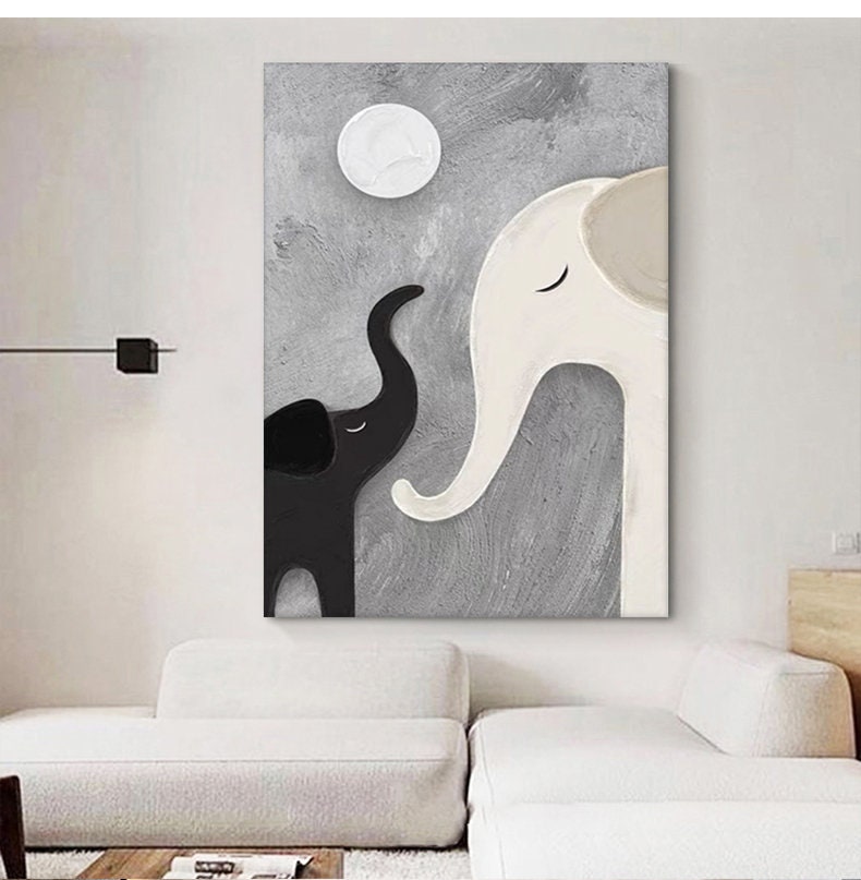 Abstract Elephant Oil painting on Canvas, Large Original Elephant Canvas Wall Art, Modern Animal Painting for Living Room,…