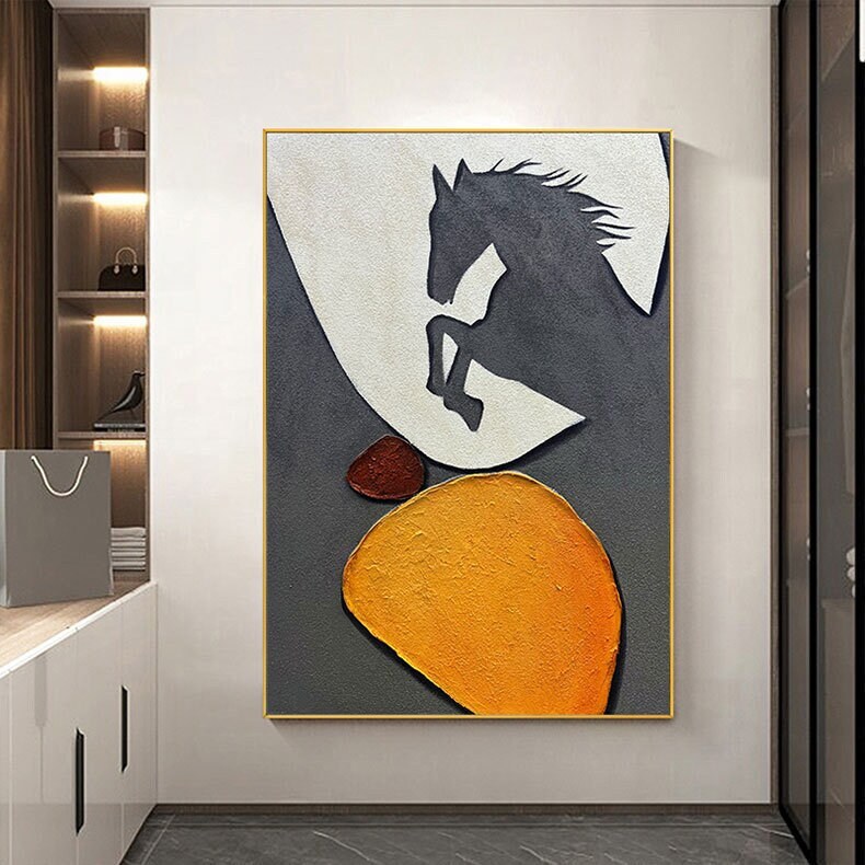 Abstract Horse Oil painting on Canvas, Original Textured Horse Canvas Wall Art, Modern Animal Painting for Living Room, Art…