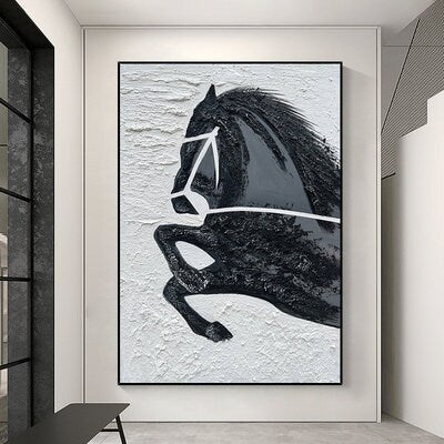 Hand-Painted Original Horse Oil Painting, Black and White Horse Canvas Art, Large Animal Painting on Canvas, Modern Horse…
