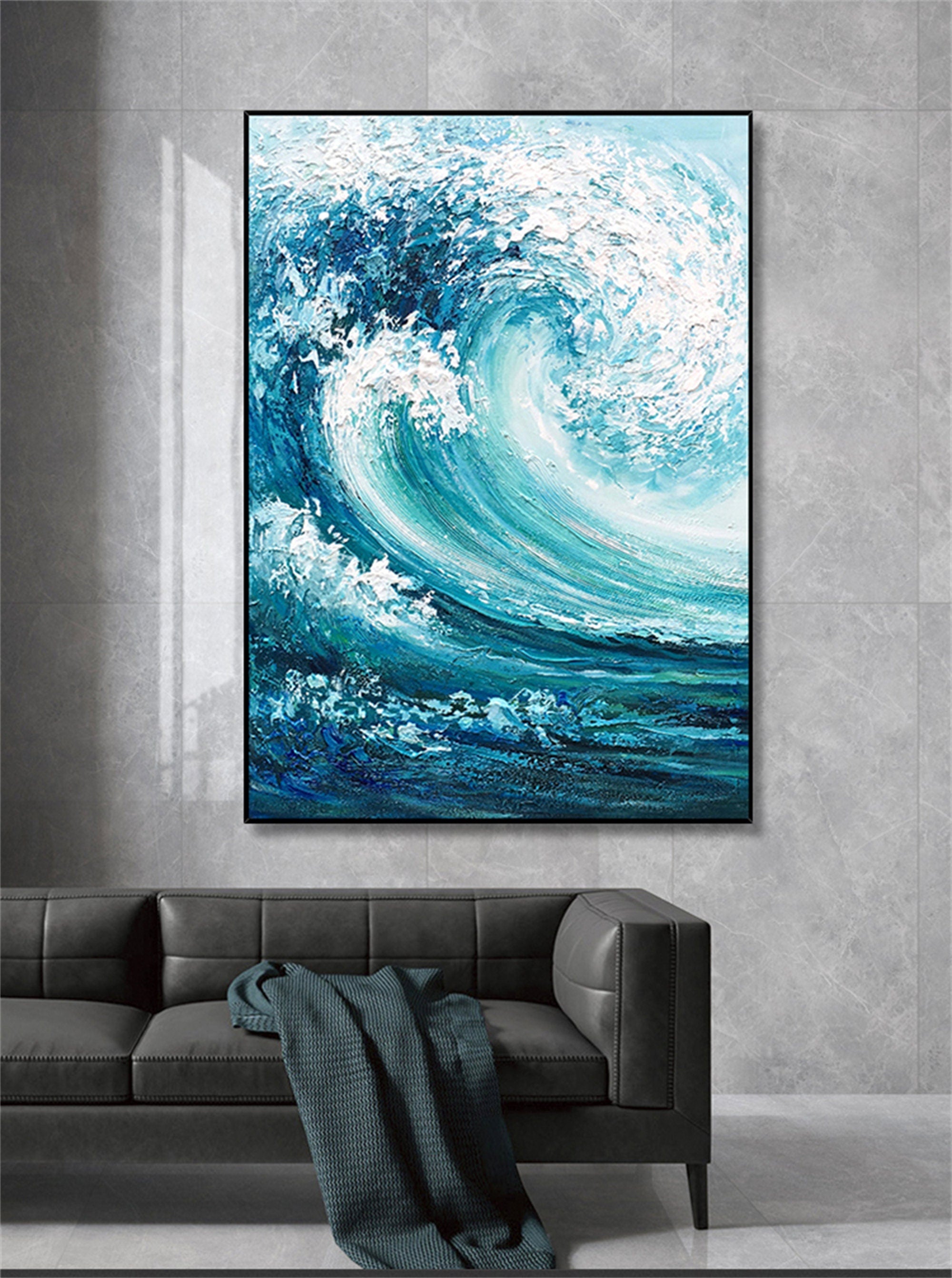 Textured Ocean Waves Wall Art, Extra Large Abstract Canvas Painting, Original Oil Painting on Canvas, Artwork for Bedroom