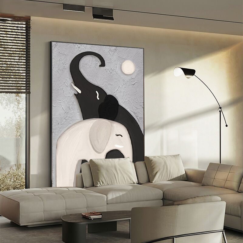 Abstract Elephant Oil painting on Canvas, Large Original Elephant Canvas Wall Art, Modern Animal Painting for Living Room,…