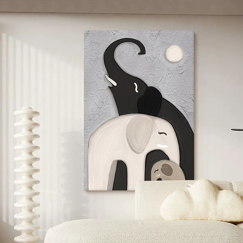 Abstract Elephant Oil painting on Canvas, Large Original Elephant Canvas Wall Art, Modern Animal Painting for Living Room,…