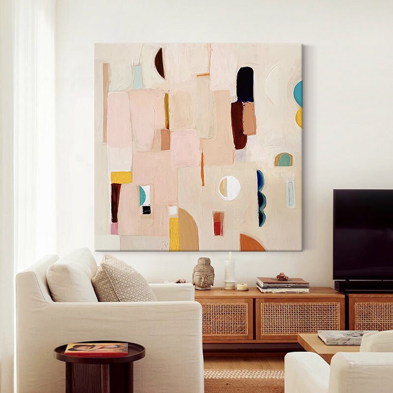 Extra Large Modern Wall Painting, Abstract Canvas Wall Art, Colorful Minimalist Acrylic Painting on Canvas, Art for Bedroom