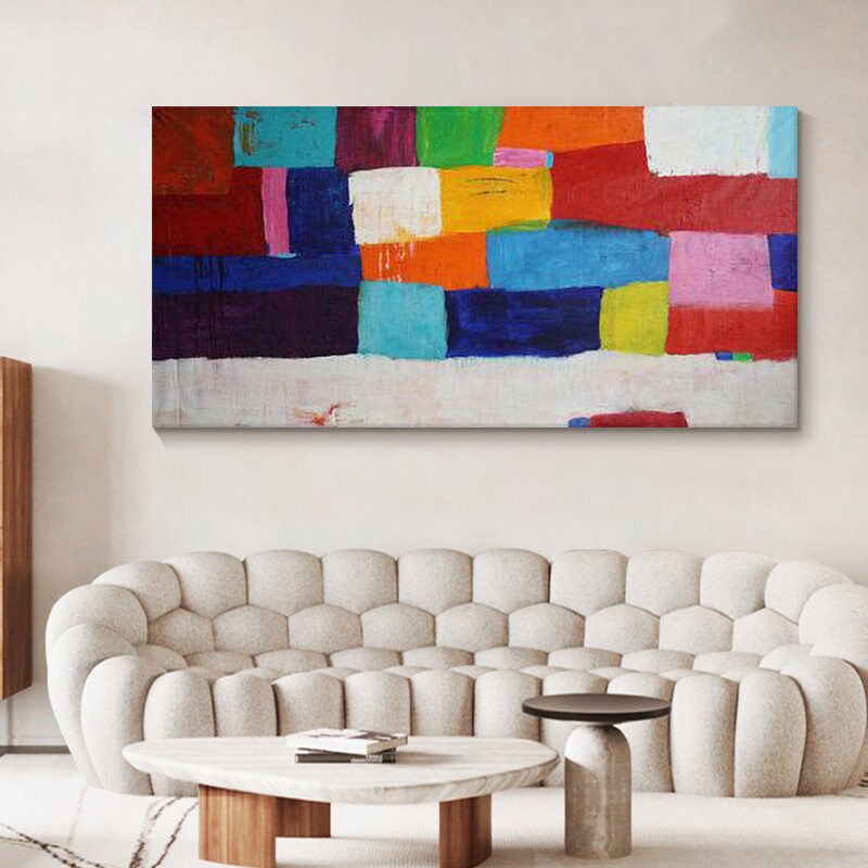 Geometric Abstract Painting, Original Acrylic Wall Art, Geometric Painting on Canvas, Large Abstract Wall Art, Colorful…