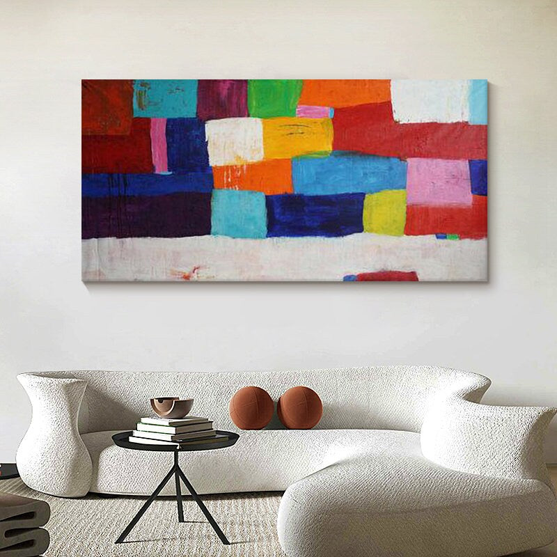 Geometric Abstract Painting, Original Acrylic Wall Art, Geometric Painting on Canvas, Large Abstract Wall Art, Colorful…