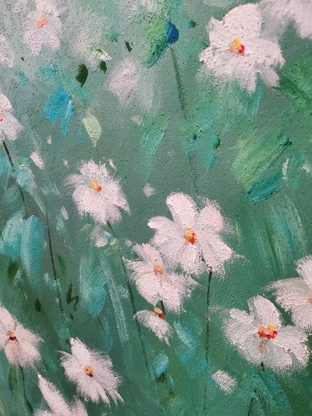 Original Green Flower Wall Art, Floral Oil Painting on Canvas, Large Flower Canvas Wall Art, Modern Abstract Flower Artwork…