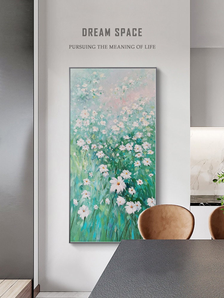 Original Green Flower Wall Art, Floral Oil Painting on Canvas, Large Flower Canvas Wall Art, Modern Abstract Flower Artwork…