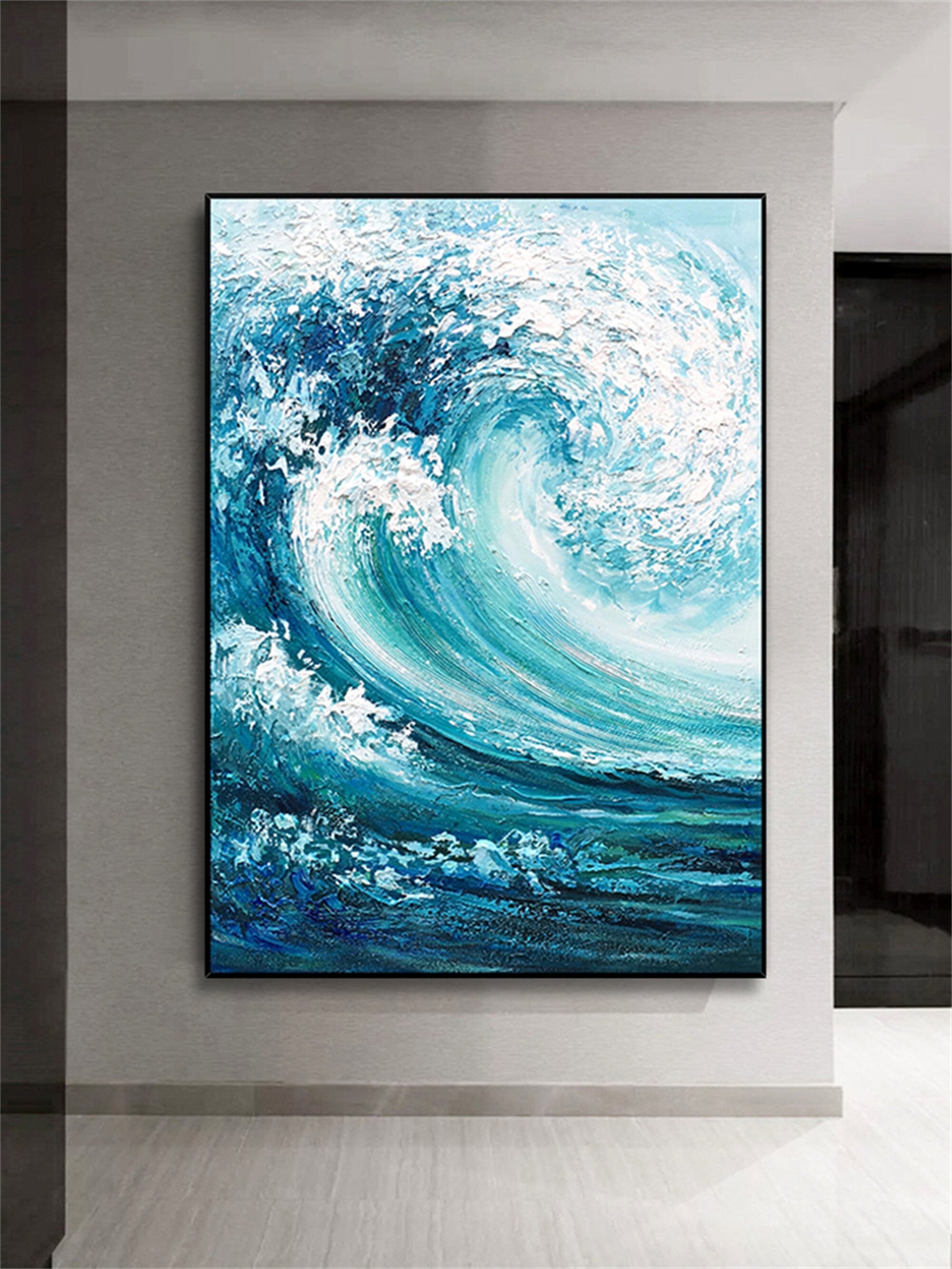 Textured Ocean Waves Wall Art, Extra Large Abstract Canvas Painting, Original Oil Painting on Canvas, Artwork for Bedroom