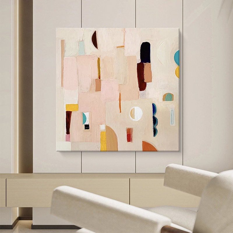 Extra Large Modern Wall Painting, Abstract Canvas Wall Art, Colorful Minimalist Acrylic Painting on Canvas, Art for Bedroom